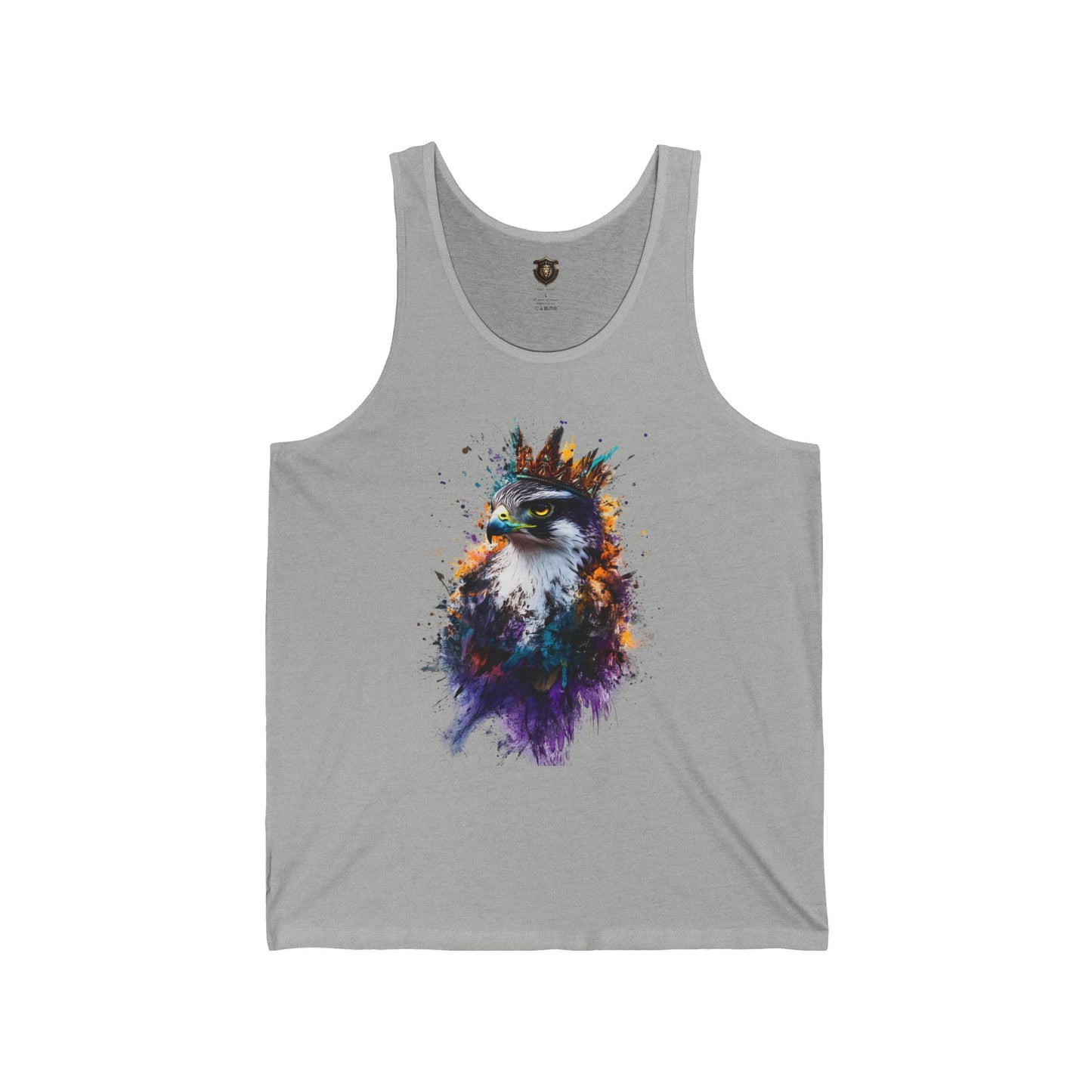 "Crowned Falcon" Tank Top – Airlume Cotton, Vibrant Royal Bird Design