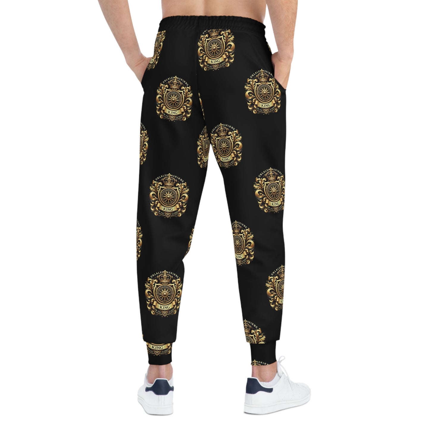 Kingsvault Signature Athletic Joggers – Golden Crown AOP, Premium Comfort Fit