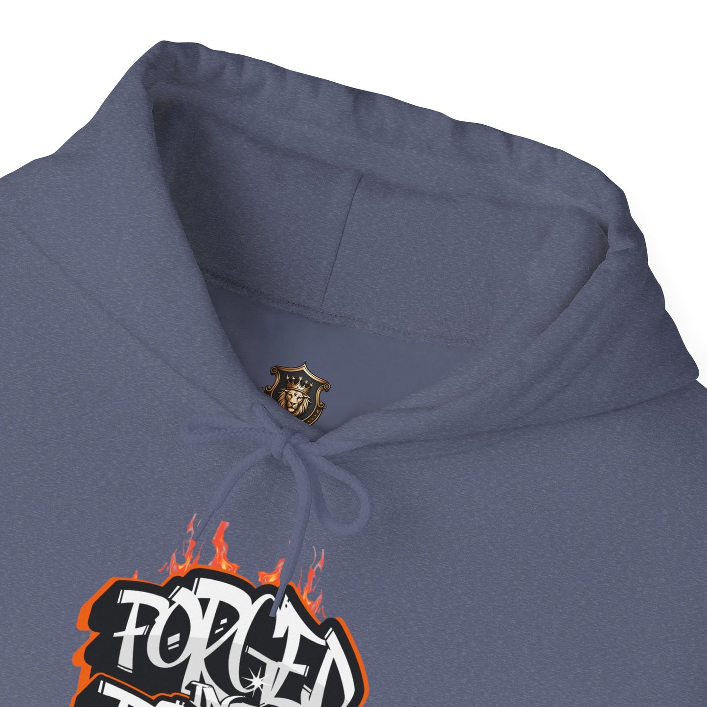 "Forged in Fire" Hoodie – Cotton-Poly Blend, Bold Flame Design