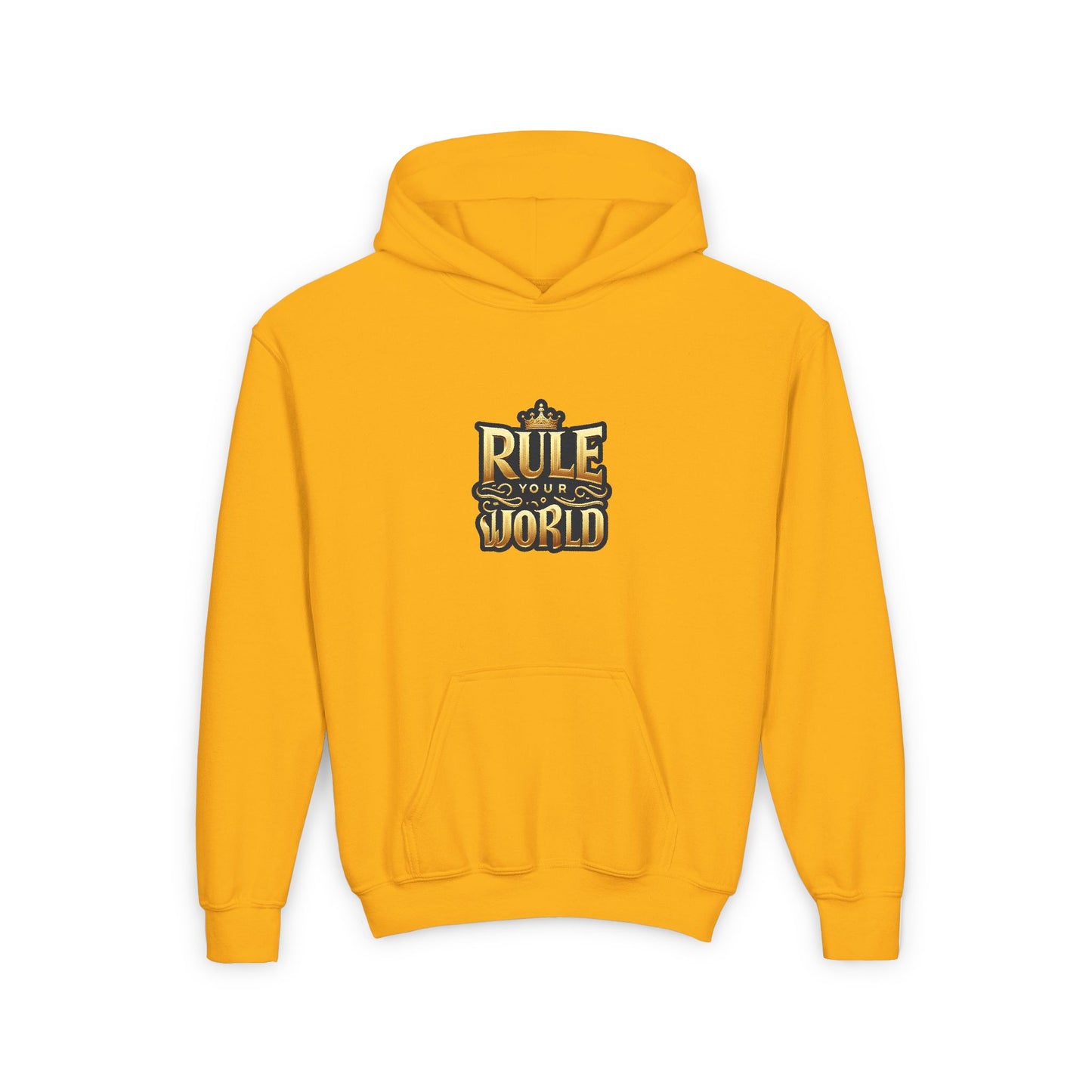 "Rule Your World" Hoodie – Bold Golden Typography, Premium Fit