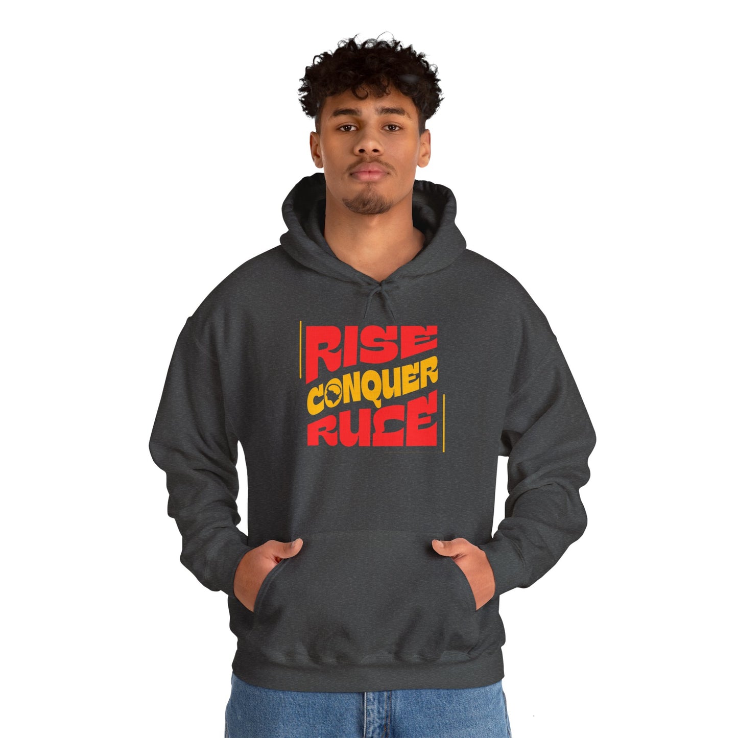 "Rise. Conquer. Rule." Hoodie – Cotton-Poly Blend, Motivational Sweatshirt for Everyday Empowerment