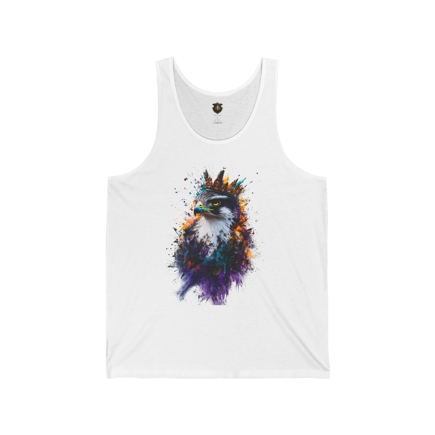 "Crowned Falcon" Tank Top – Airlume Cotton, Vibrant Royal Bird Design