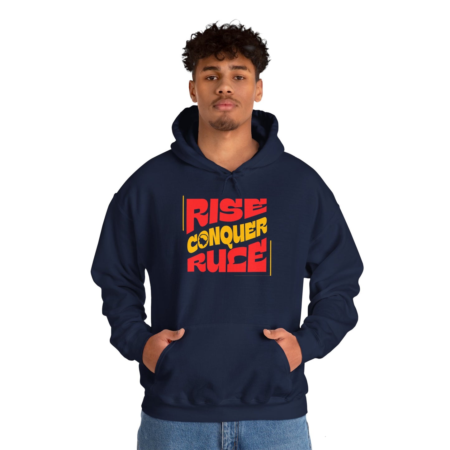 "Rise. Conquer. Rule." Hoodie – Cotton-Poly Blend, Motivational Sweatshirt for Everyday Empowerment