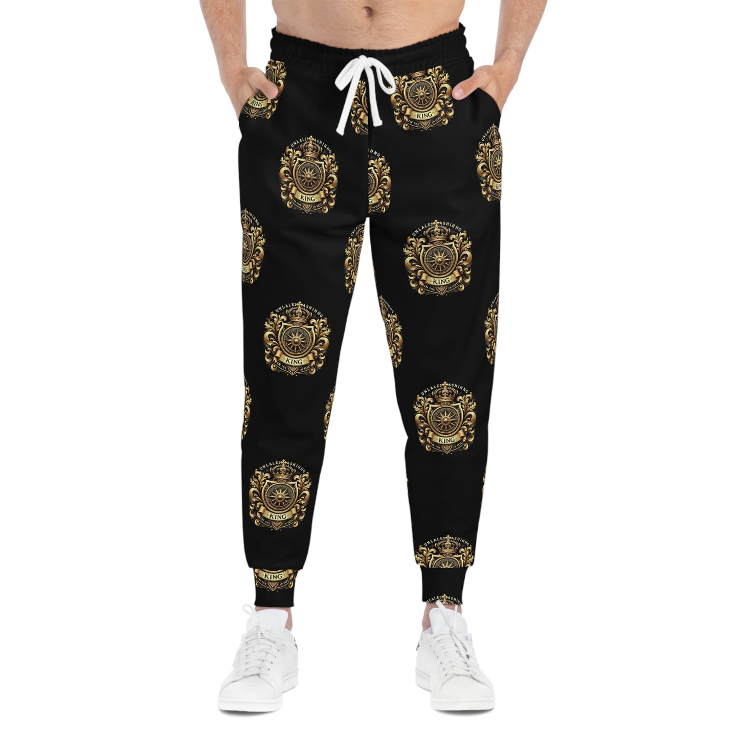 Kingsvault Signature Athletic Joggers – Golden Crown AOP, Premium Comfort Fit