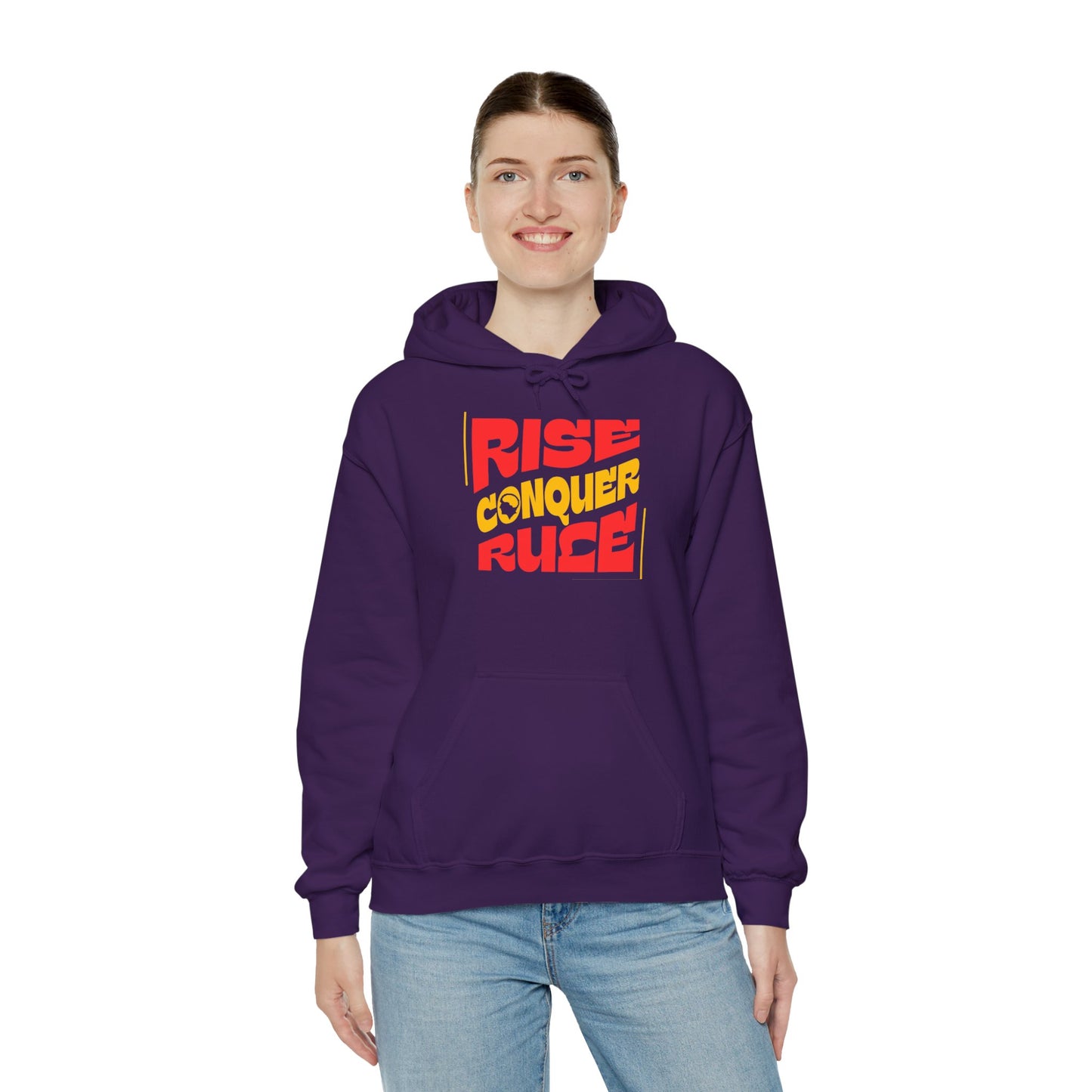 "Rise. Conquer. Rule." Hoodie – Cotton-Poly Blend, Motivational Sweatshirt for Everyday Empowerment