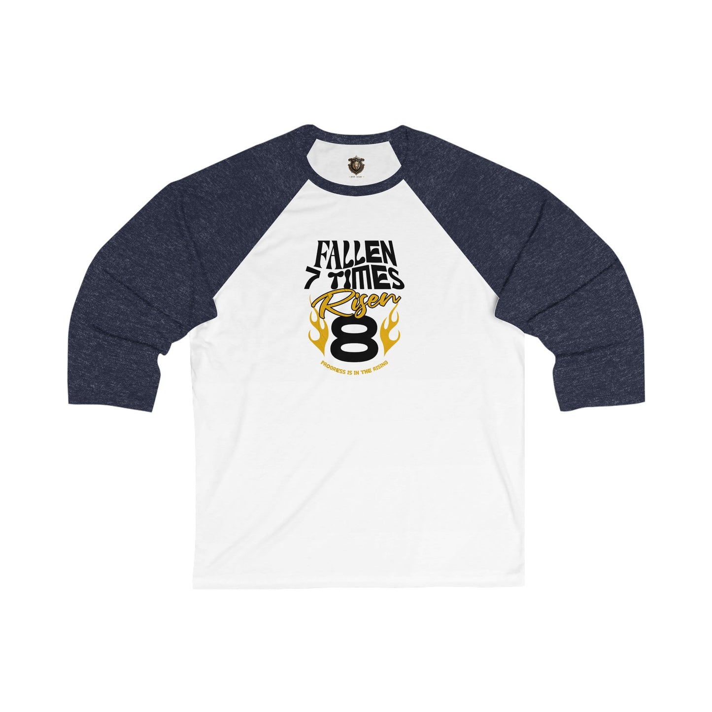 "Fallen 7 Times. Risen 8" Baseball T-Shirt – Resilient Statement Design