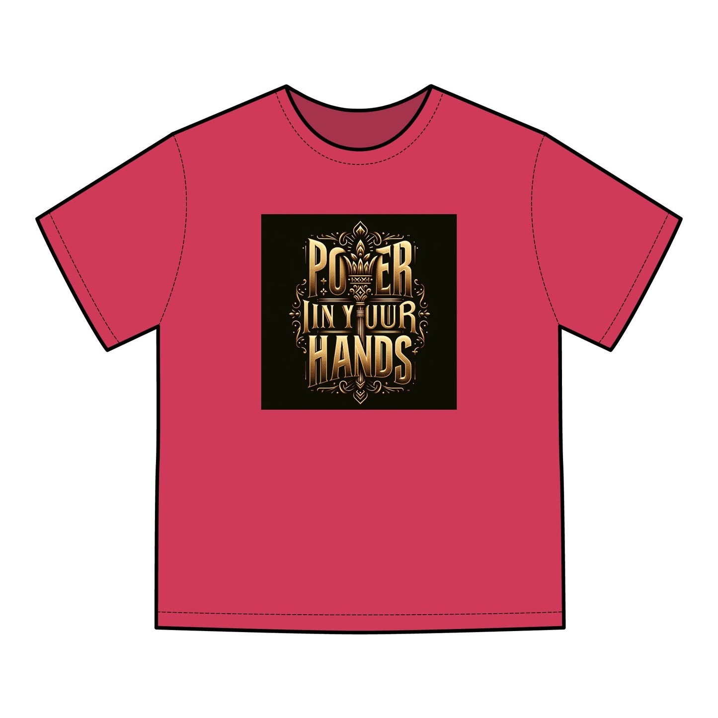 "Power in Your Hands" T-Shirt – Vintage-Washed Cotton, Bold Golden Design