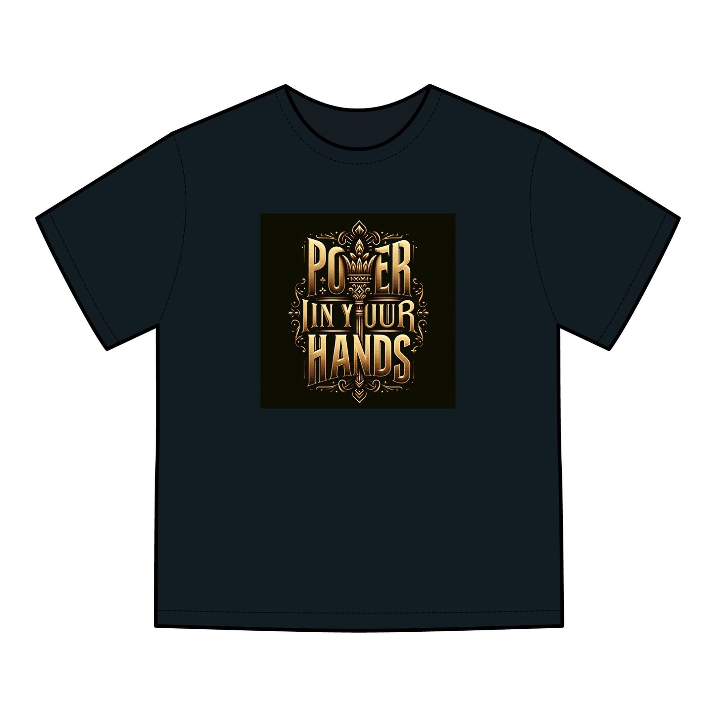 "Power in Your Hands" T-Shirt – Vintage-Washed Cotton, Bold Golden Design