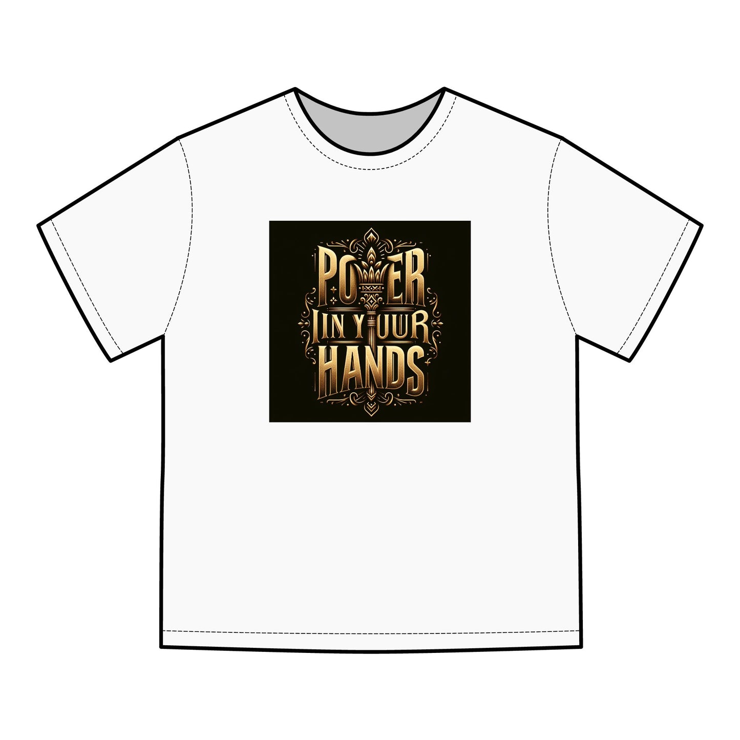 "Power in Your Hands" T-Shirt – Vintage-Washed Cotton, Bold Golden Design