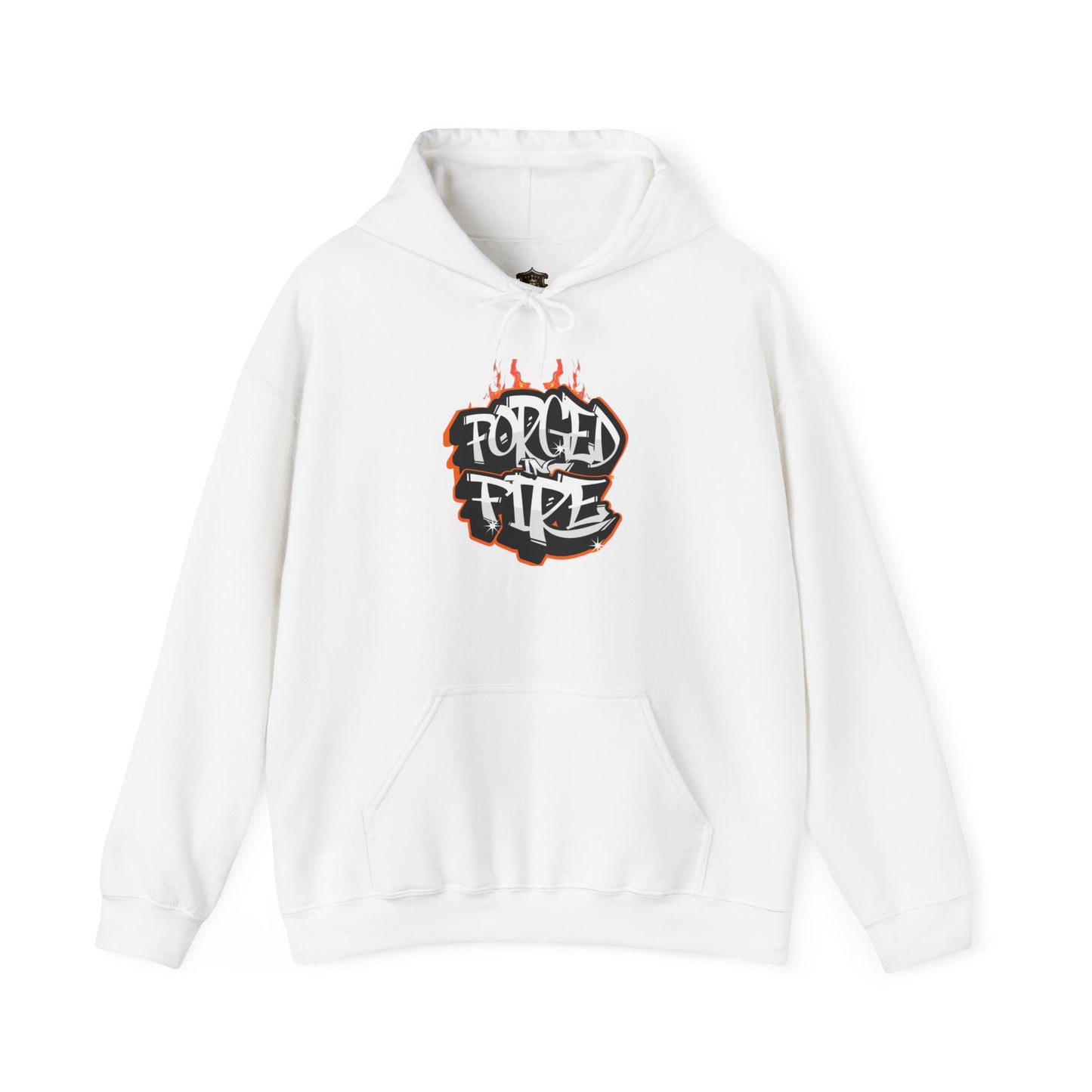 "Forged in Fire" Hoodie – Cotton-Poly Blend, Bold Flame Design