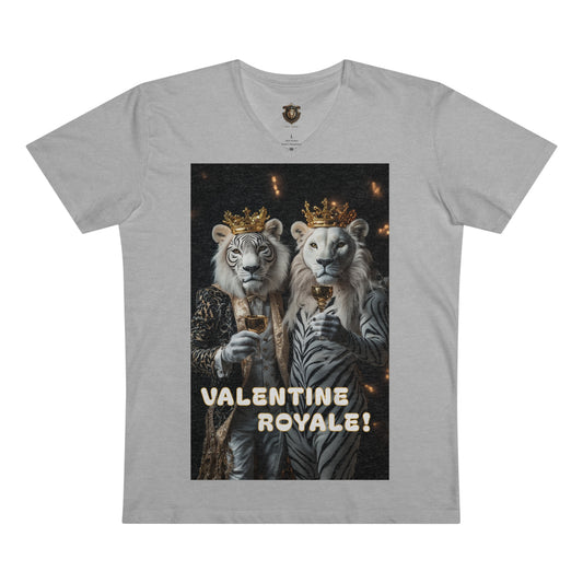 "Valentine Royale" V-Neck – 100% Organic Cotton, Elegant Lion Toast Design