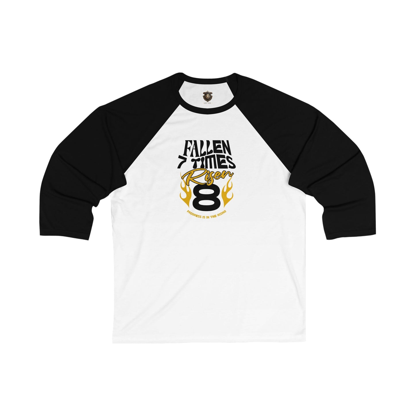 "Fallen 7 Times. Risen 8" Baseball T-Shirt – Resilient Statement Design