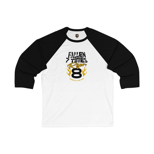 "Fallen 7 Times. Risen 8" Baseball T-Shirt – Resilient Statement Design