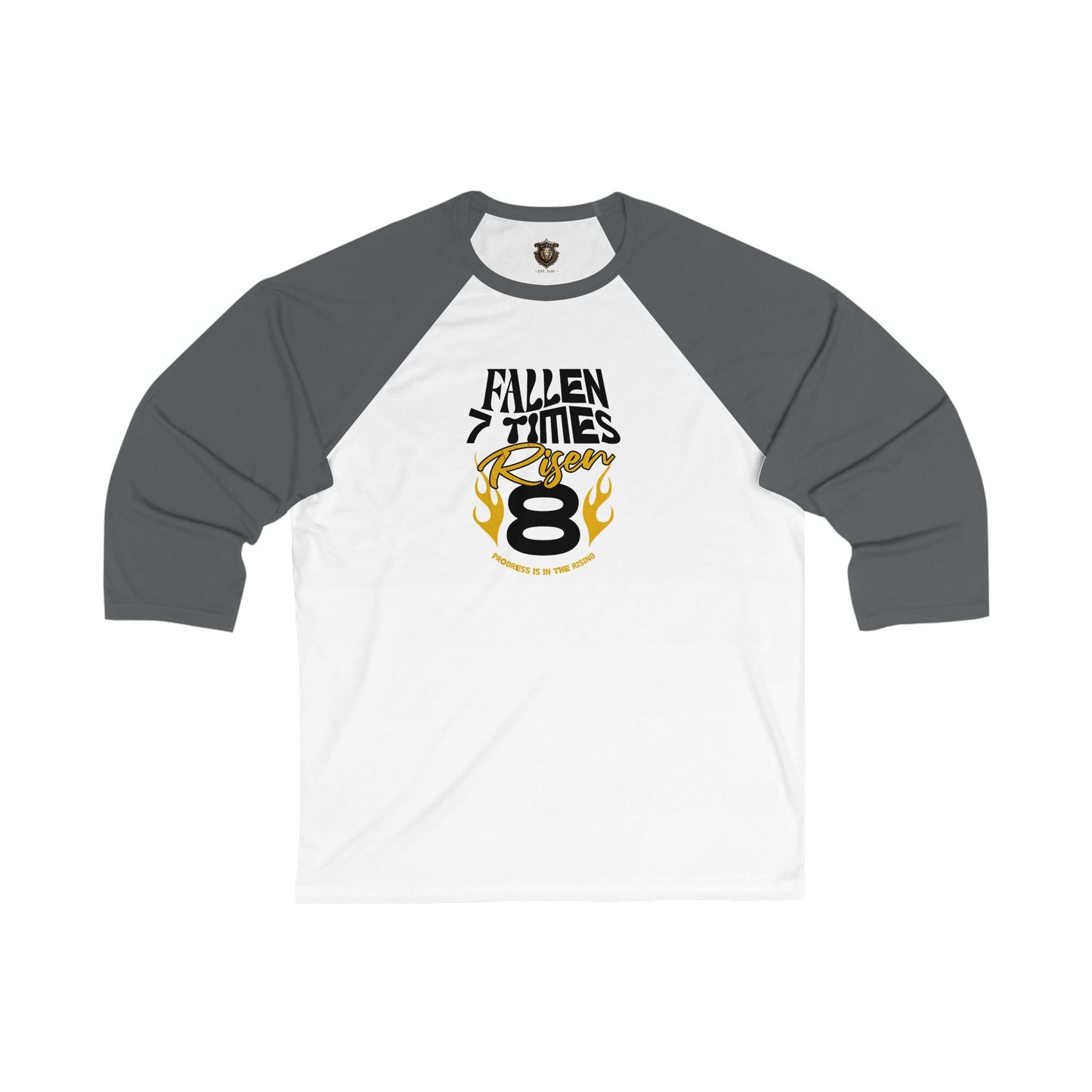 "Fallen 7 Times. Risen 8" Baseball T-Shirt – Resilient Statement Design