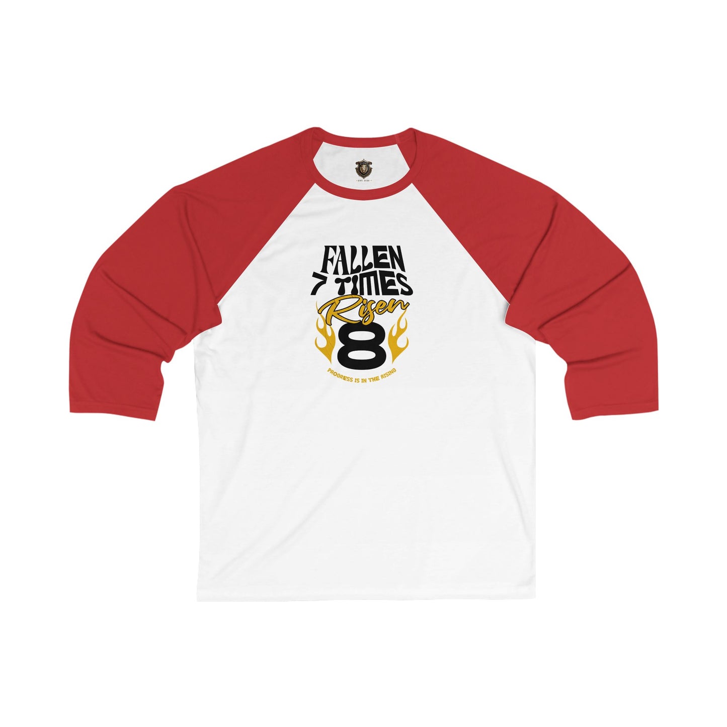 "Fallen 7 Times. Risen 8" Baseball T-Shirt – Resilient Statement Design