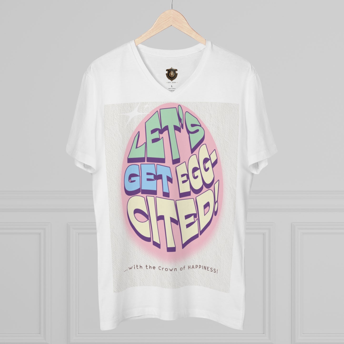 "Let’s Get Egg-Cited" V-Neck T-Shirt – Fun & Playful Egg-Inspired Design