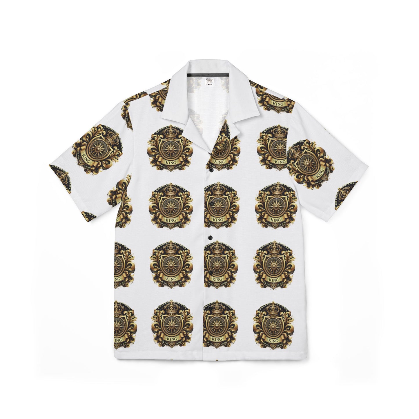 Kingsvault Signature Hawaiian Camp Shirt – Golden Crown AOP Design