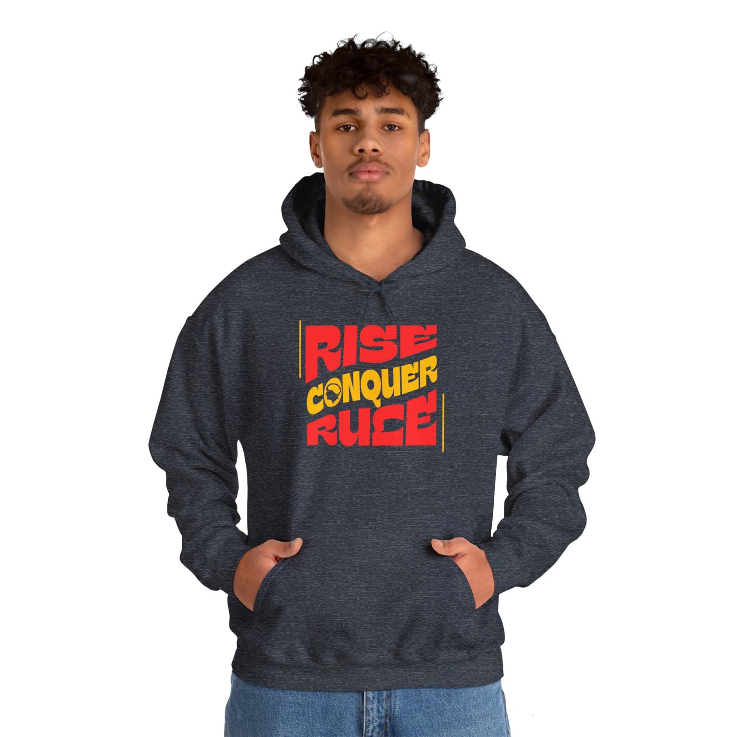 "Rise. Conquer. Rule." Hoodie – Cotton-Poly Blend, Motivational Sweatshirt for Everyday Empowerment